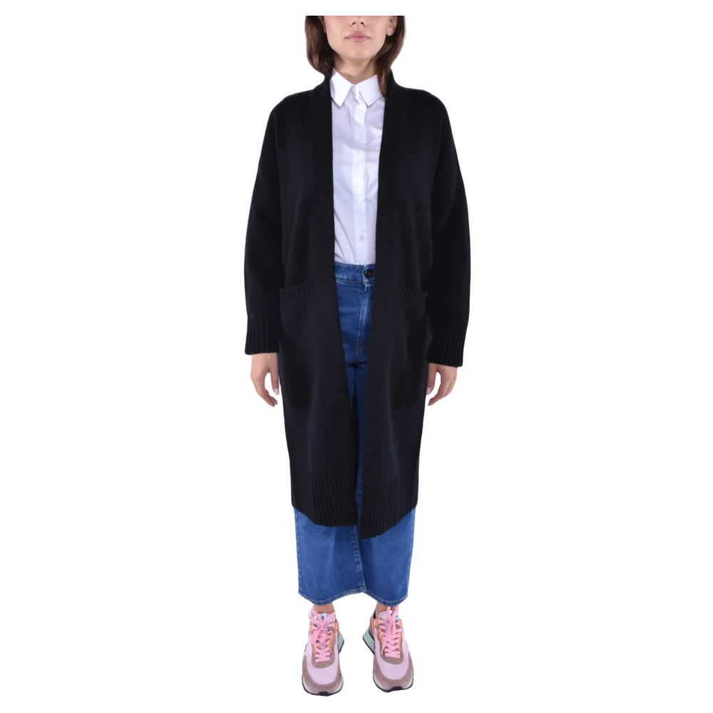 Kangra Women's Black Long Wool Shawl Collar Cardigan Coat