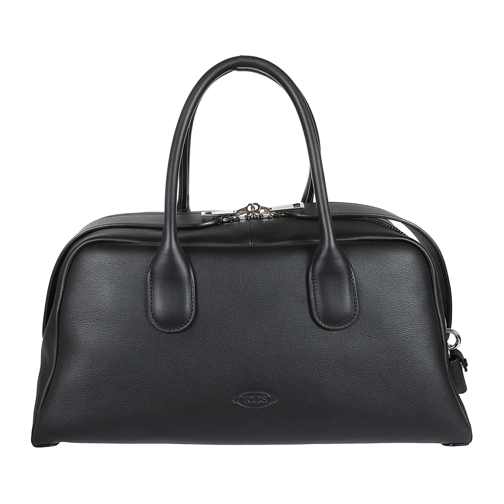 TOD'S Leren handtas met logoprint en ritssluiting Black Dames