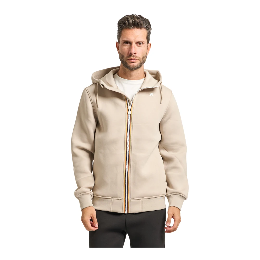 K-Way Men's Beige Sweater With Adjustable Hood
