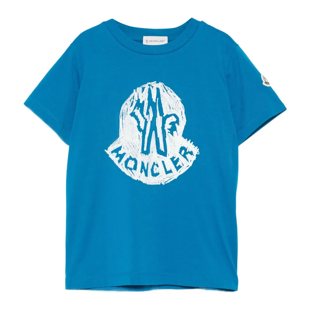 Moncler Blue Crew Neck T-Shirt - Male - Kids Short Sleeve T-Shirts - 6 Y - Kids