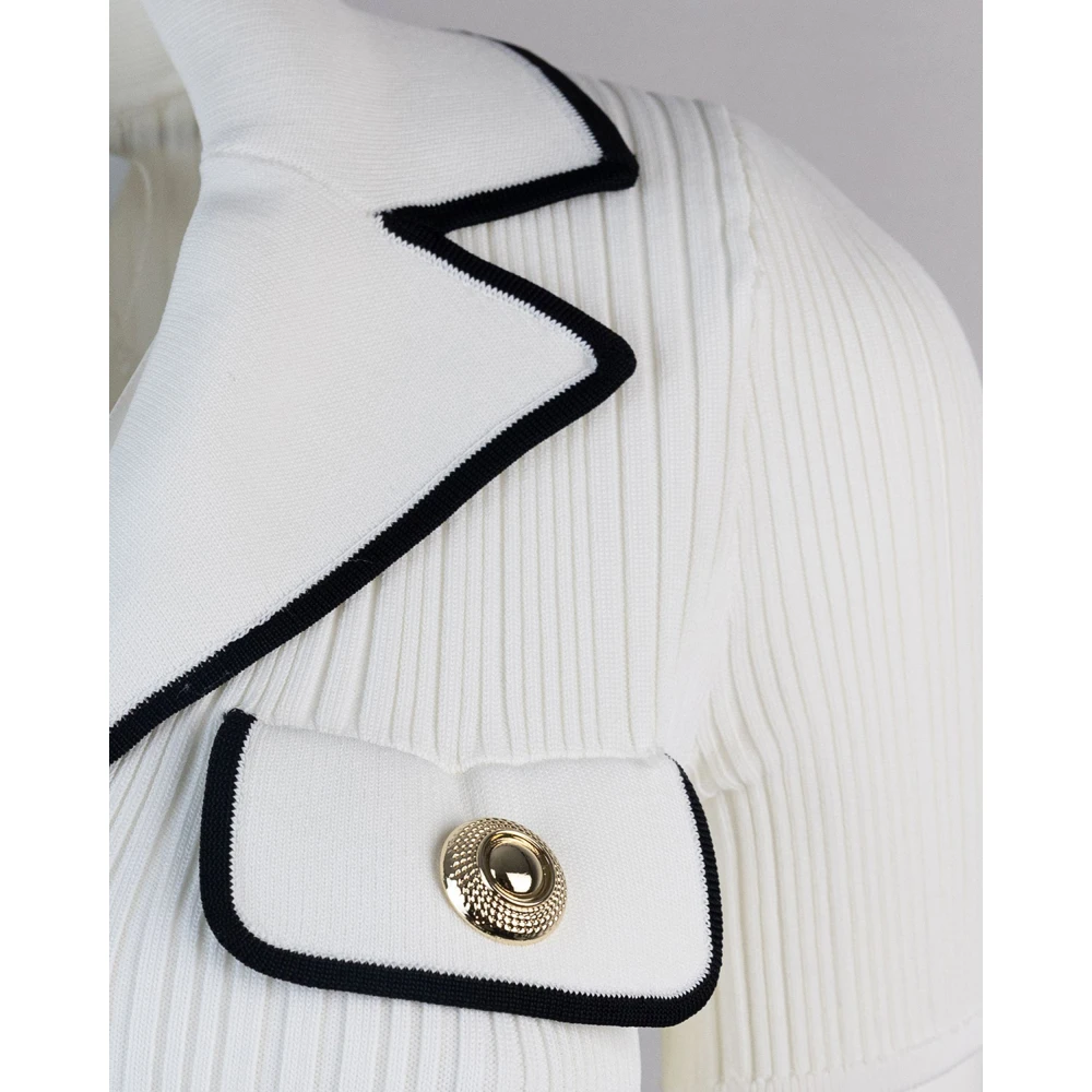 Self Portrait Korte Jurk Met Voorknoop Contrastbies White Dames