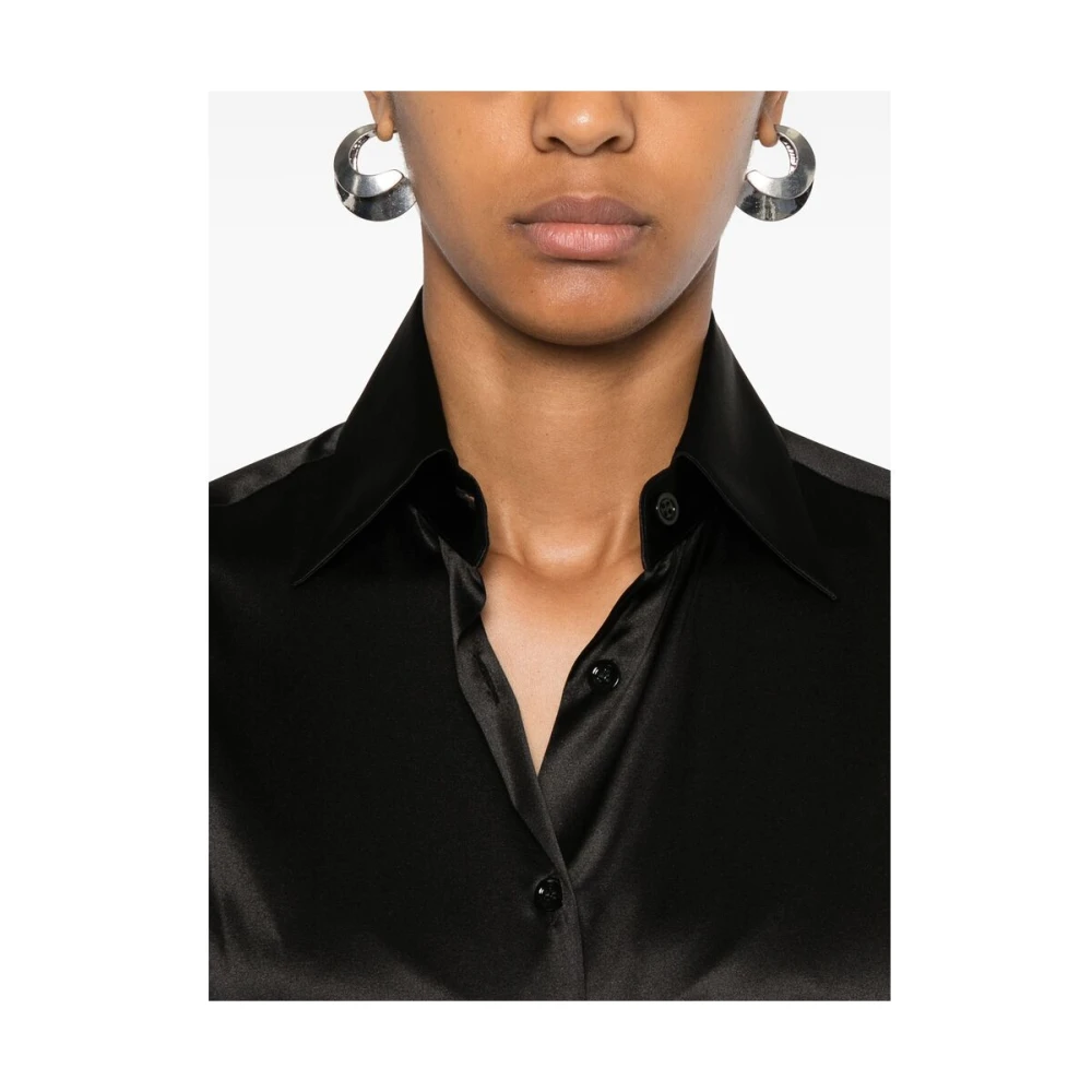 Mazzarelli Zwarte Zijdeblend Satijnen Overhemd Black Dames