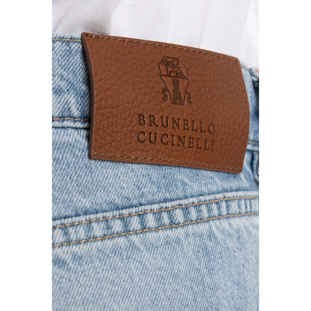 BRUNELLO CUCINELLI Katoenen Jeans Leren Label Blue Heren