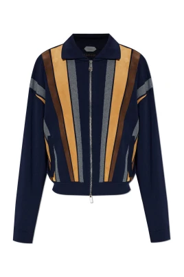 Intarsia-Ull & Läder Patchwork Zip Sweatshirt