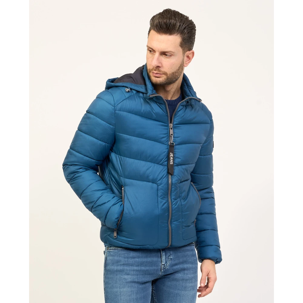 YES ZEE Heldere Blauwe Gewatteerde Hoodiejas Blue Heren