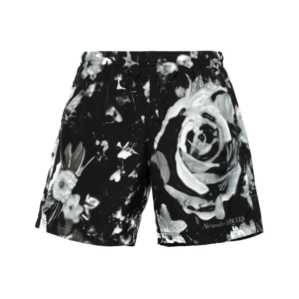 Alexander mcqueen Bloemenprint Elastische Taille Shorts Black Heren