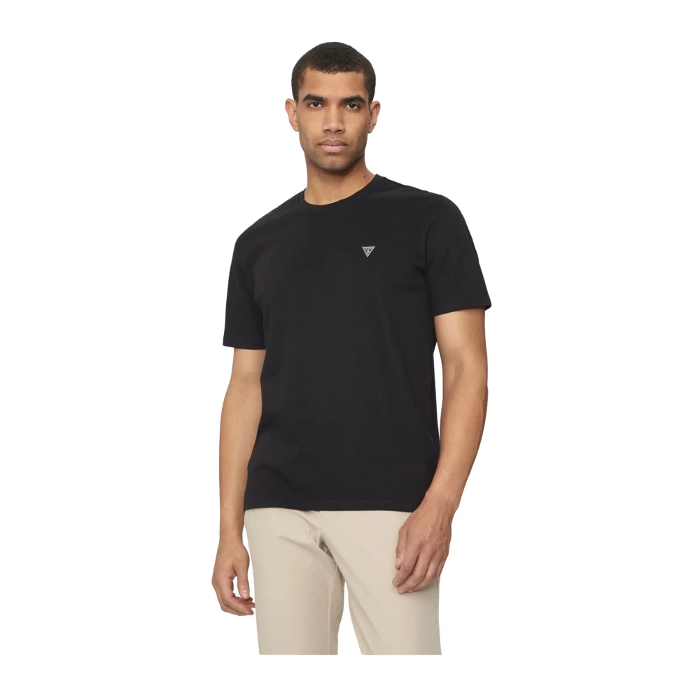 Guess Zwarte Katoenen T-shirt met Logopatch Black Heren