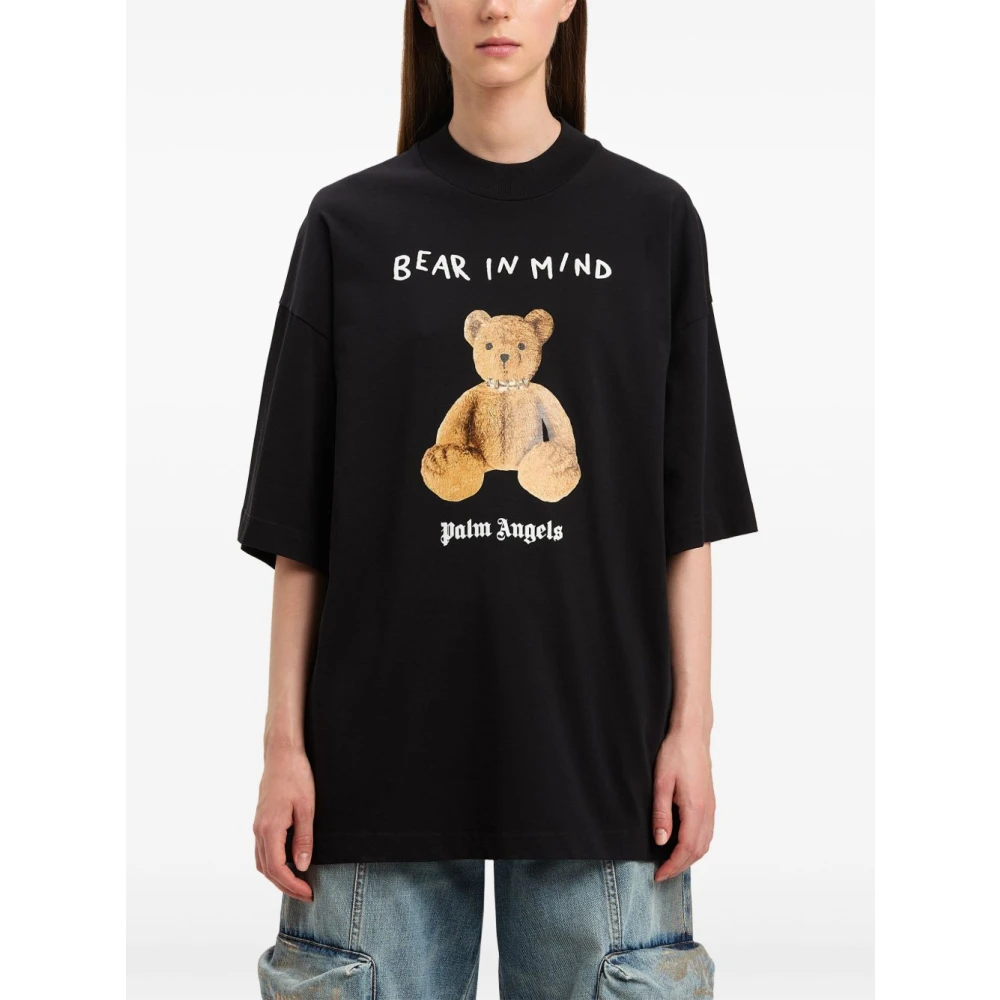 Palm Angels Zwart Logo Print Crew Neck T-shirts Black Dames