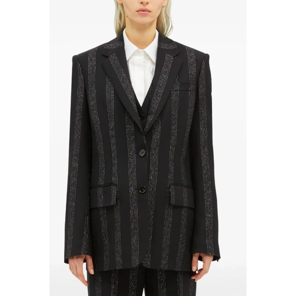 Msgm Op Maat Gemaakte Zwarte Wollen Jas met Lurex Black Dames