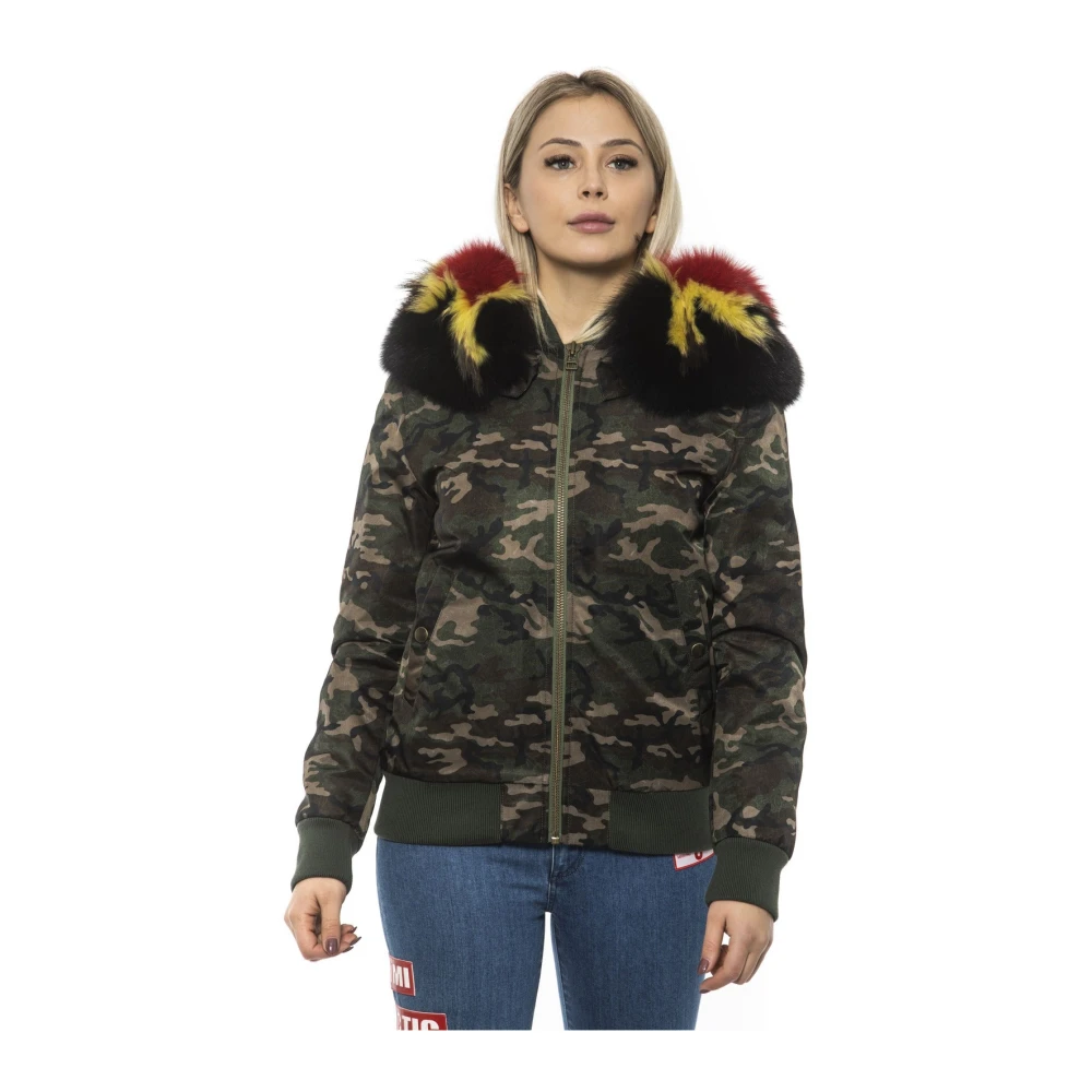 Mr&Mrs Italy Camouflage Bomberjack met Afneembare Bont Capuchon Green Dames