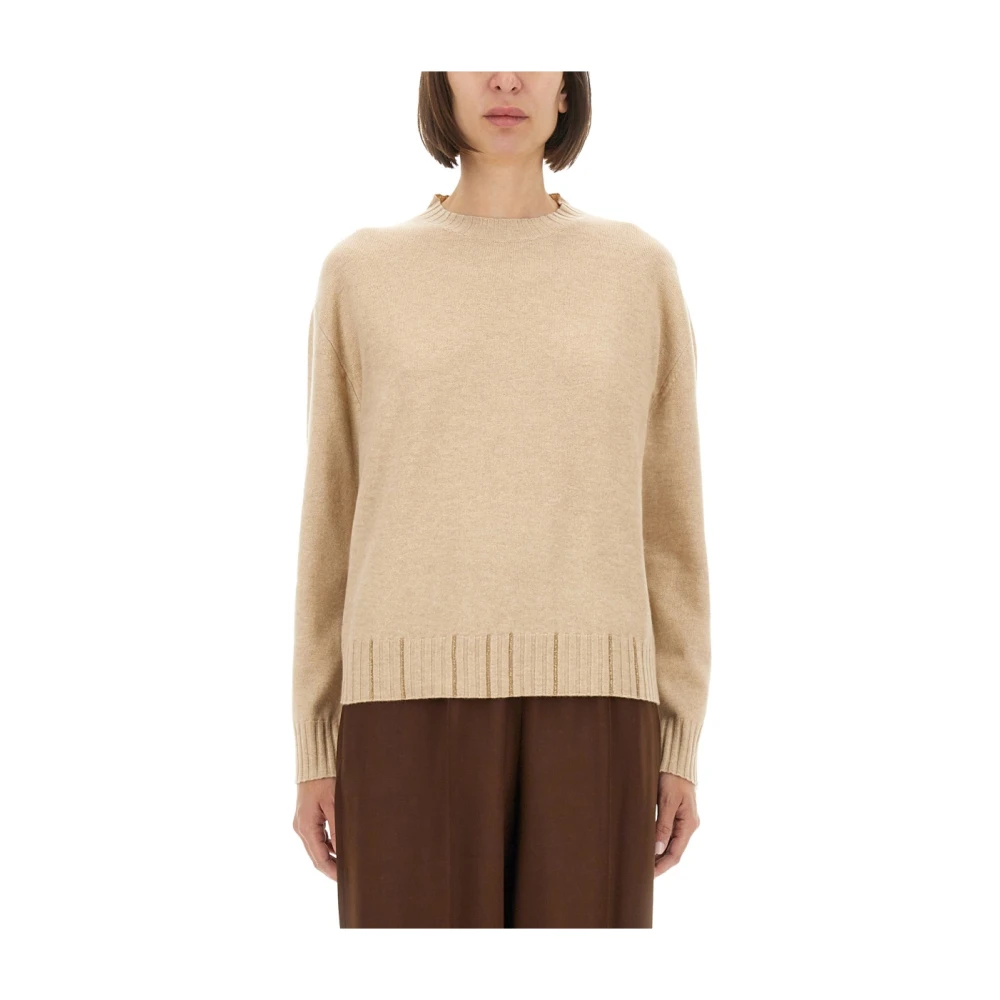 Fabiana Filippi Beige Round-Neck Knitwear, Female, L, Oversized Crew-Neck Jumper