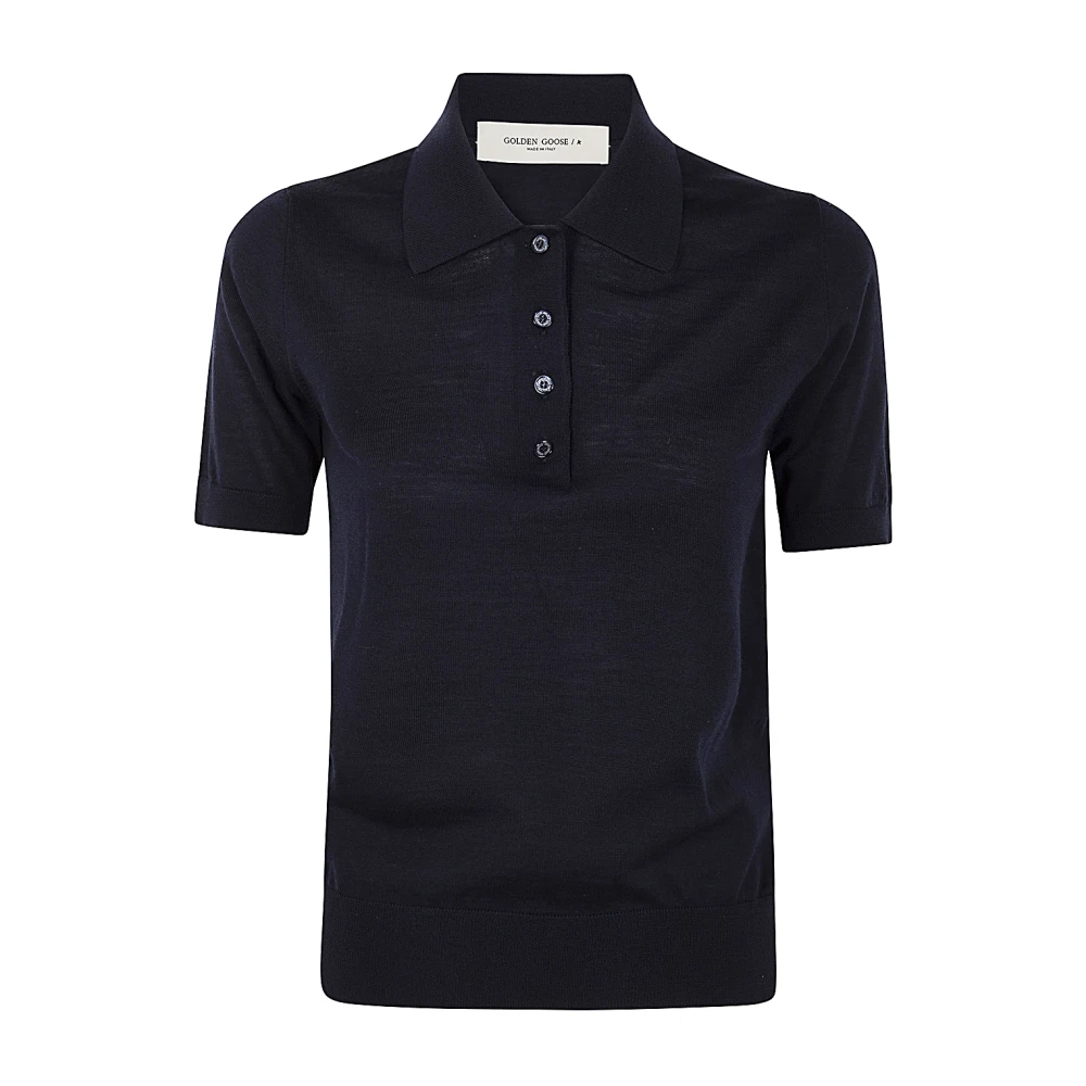Golden Goose Navy Merino wollen polo knit top Blue Dames