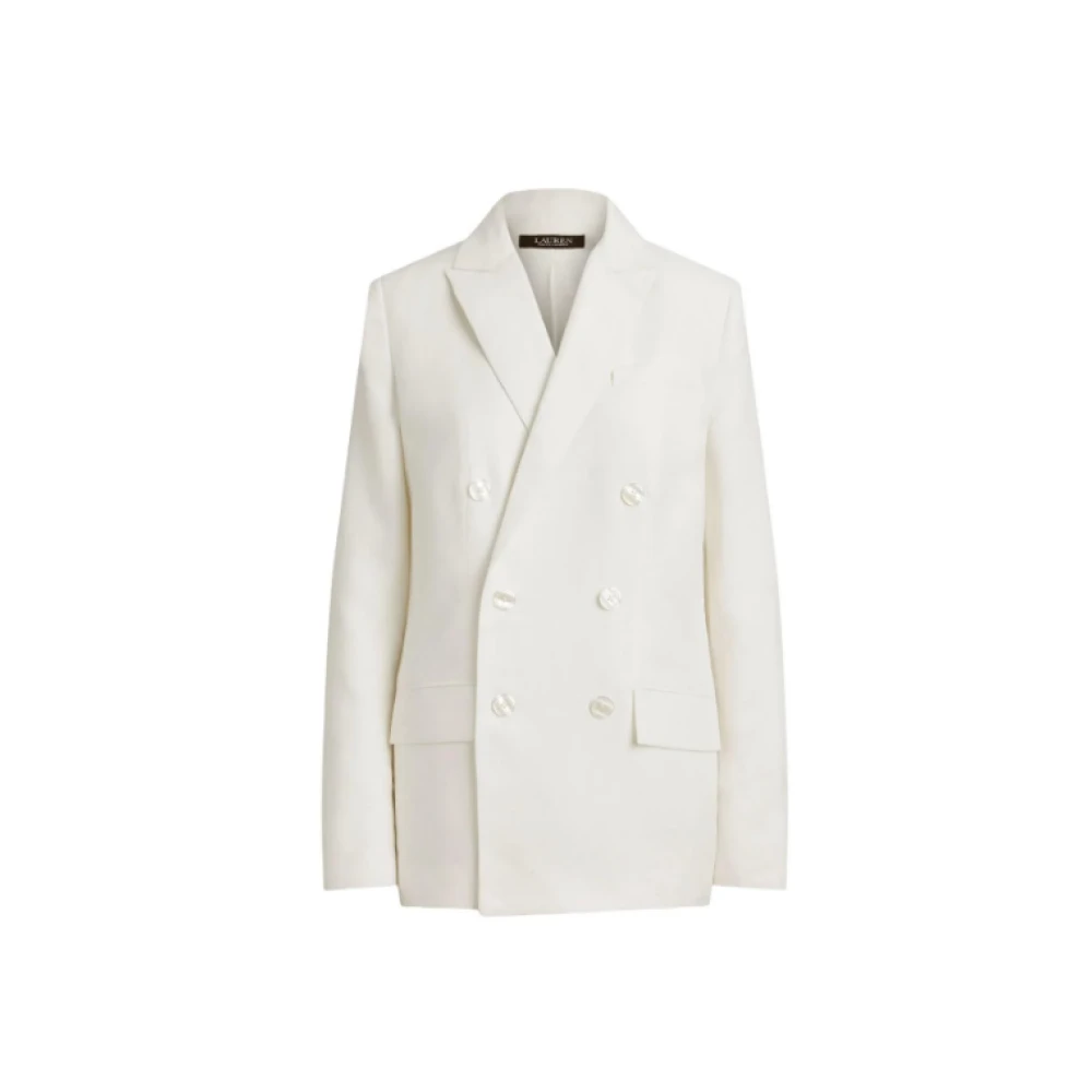 Ralph Lauren Women's White Double-Breasted Linen-Blend Twill Blazer