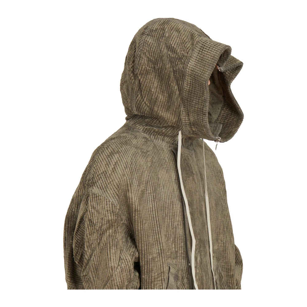 Rick Owens Gewatteerde Bomberjack met Capuchon en Lange Lengte Gray Heren