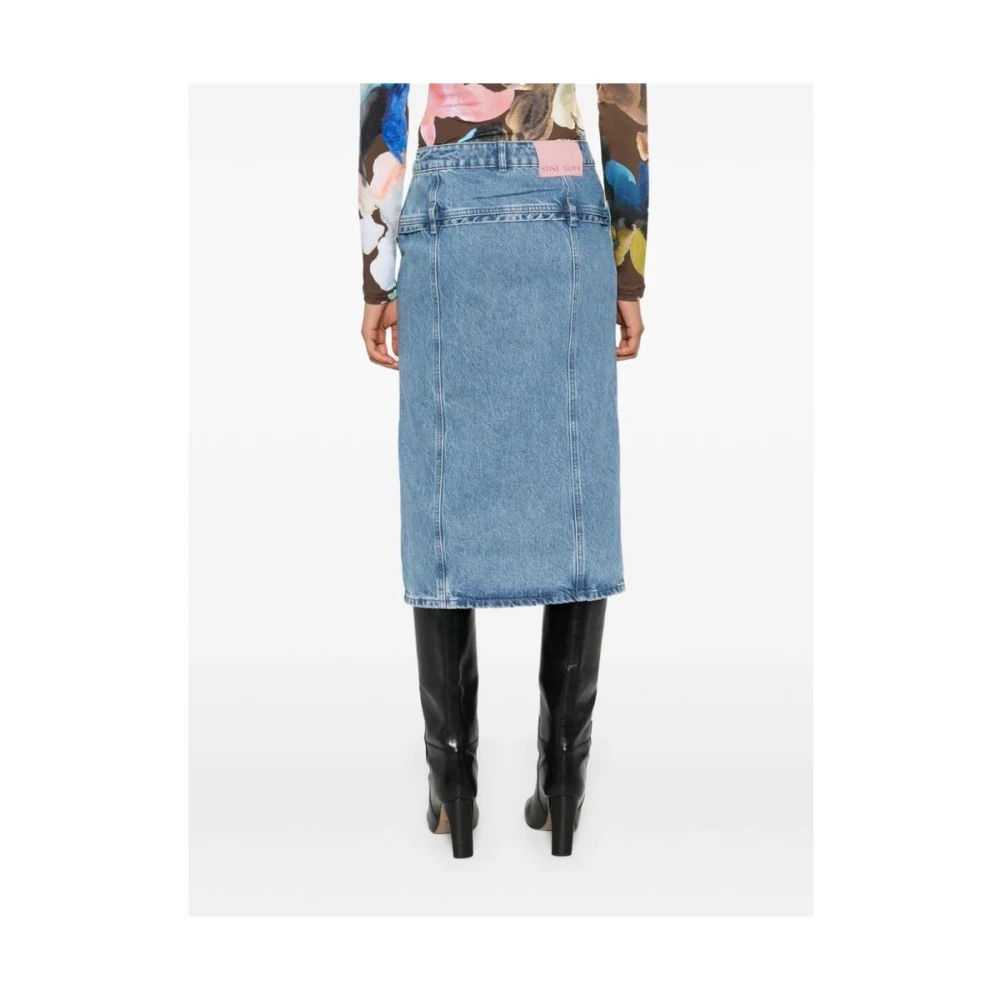 Stine Goya Denim Midi Rok met Voor Split Blue Dames