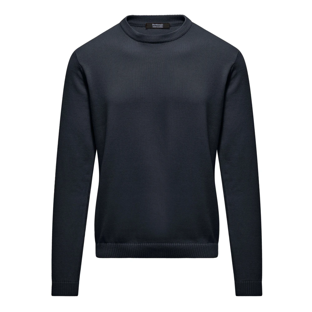 Bomboogie Men's Blue Cotton Crew-Neck Jumper - Round-Neck Knitwear - L - Knitwear