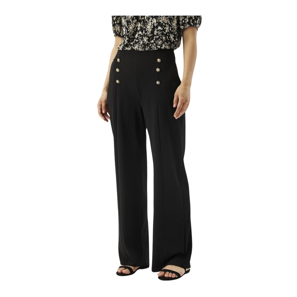IN Front Hoge Taille Wijde Pijp Broek met Knoopdetails Black Dames
