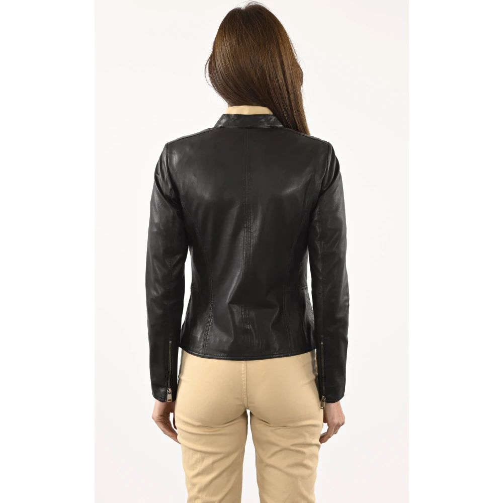 La Canadienne Zwarte lamsvacht leren jas miniHeren stijl Black Dames