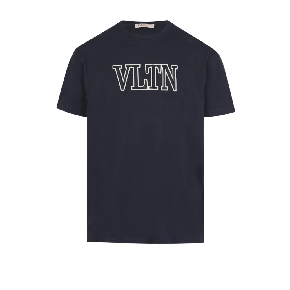 Valentino Men's Blue T-Shirts, M, Embroidered Navy T-Shirt With Crew Neck