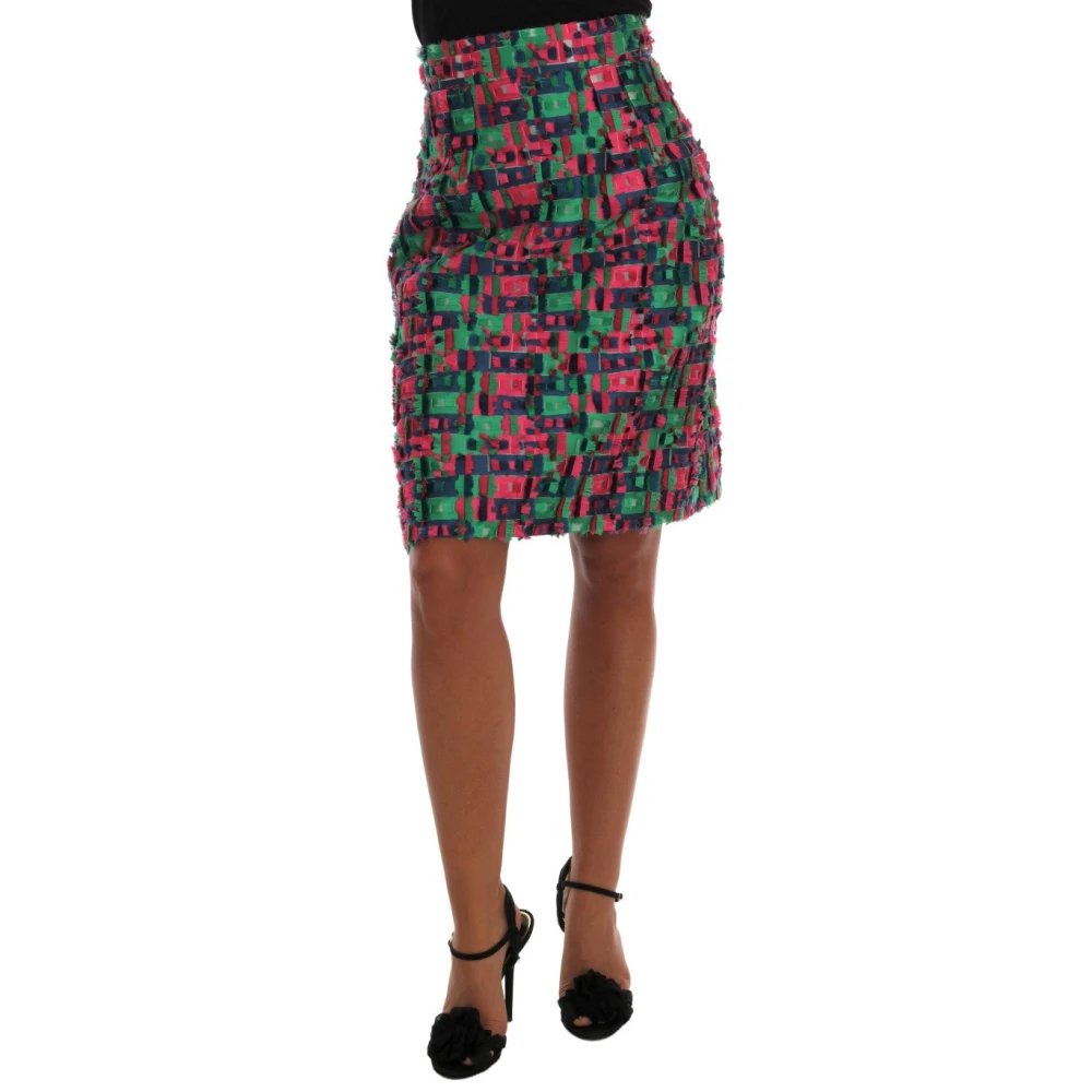 Dolce & Gabbana Women's Multicolor Pink Green Jacquard Pencil Skirt - Short Skirts - 2XS - Skirts