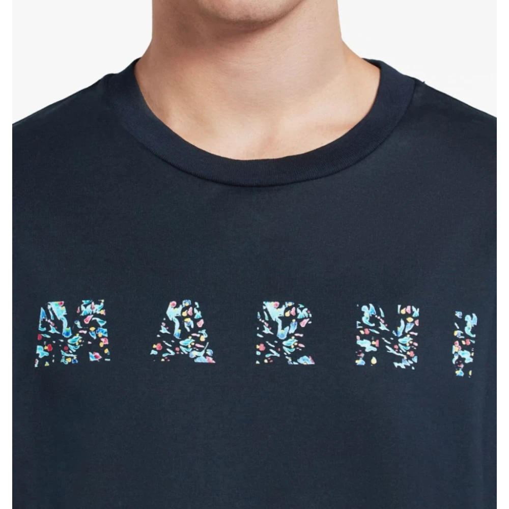 Marni Navy Logo T-Shirt Blue Heren