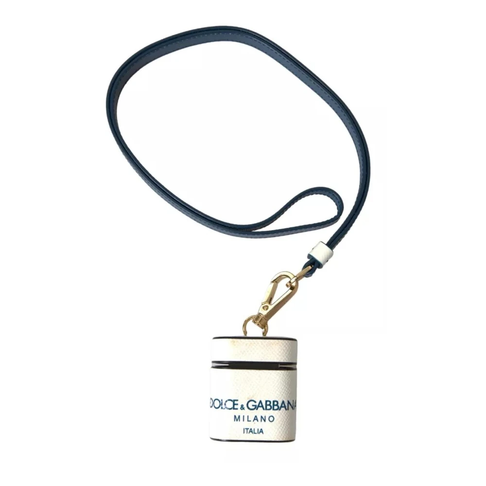 Dolce & Gabbana Logo Print Leren Airpods Hoesje White Dames