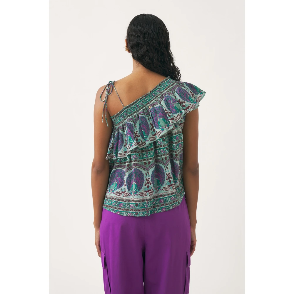 Antik batik Gerookte katoenen voile zontop Blue Dames