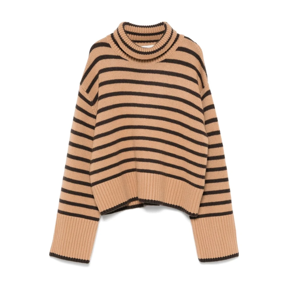Lisa Yang Beige Gestreepte Kasjmier Gebreide Trui Beige Dames