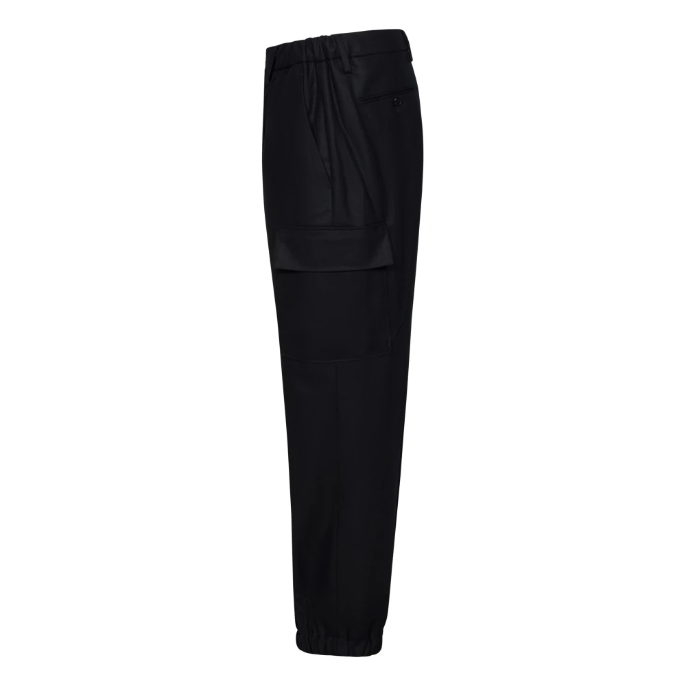 Michael Coal Zwarte wollen cargobroek met elastische manchet Black Heren