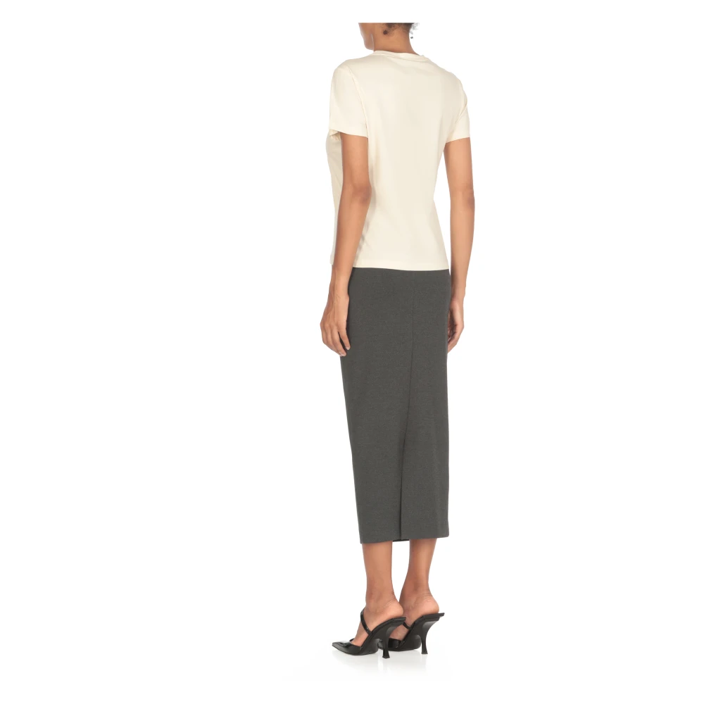 pinko Ivoor Katoenen T-shirt met Strass Logo Beige Dames