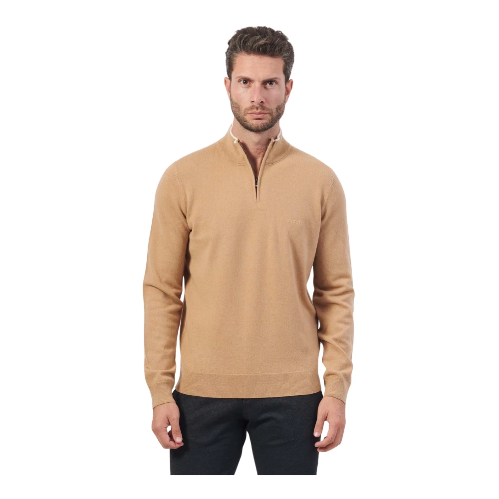 Hugo Boss Beige Wol Rits Trui Emarlo Beige Heren