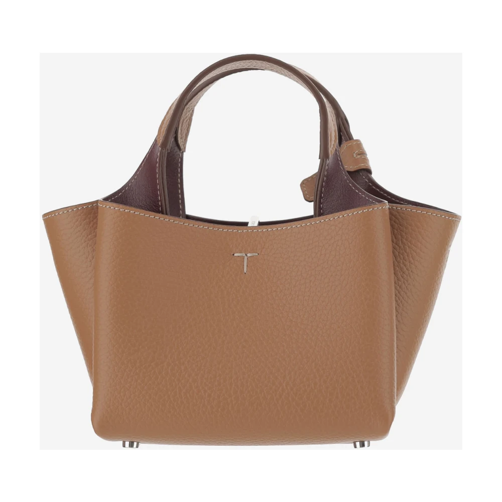TOD'S Leren handtas met T-hanger sluiting Brown Dames
