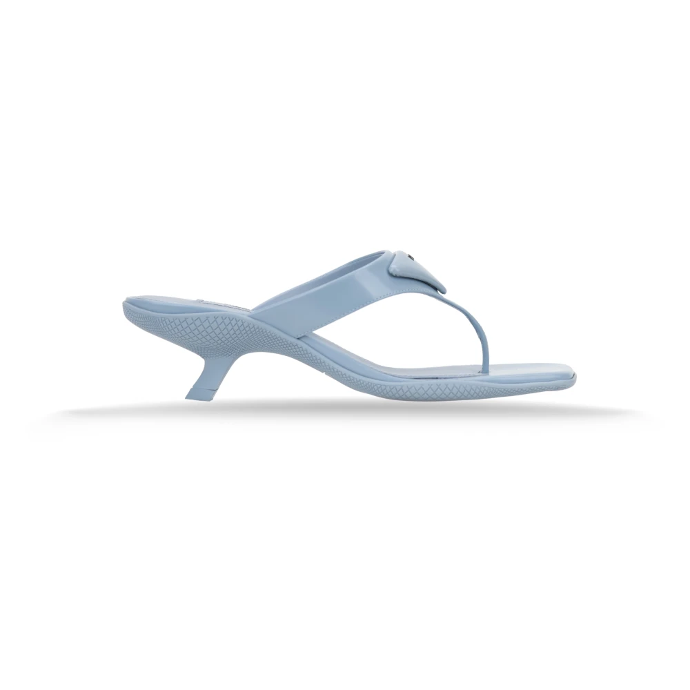 Prada Women's Blue Heeled Mules, 3 Uk, Slip-On Leather Sandals With Logo Hardware