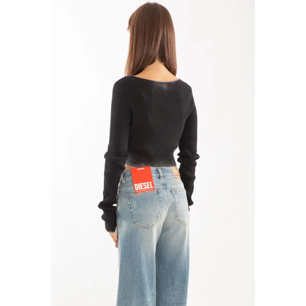 Diesel Geribbelde Cardigan in Vervaagde Stijl Black Dames