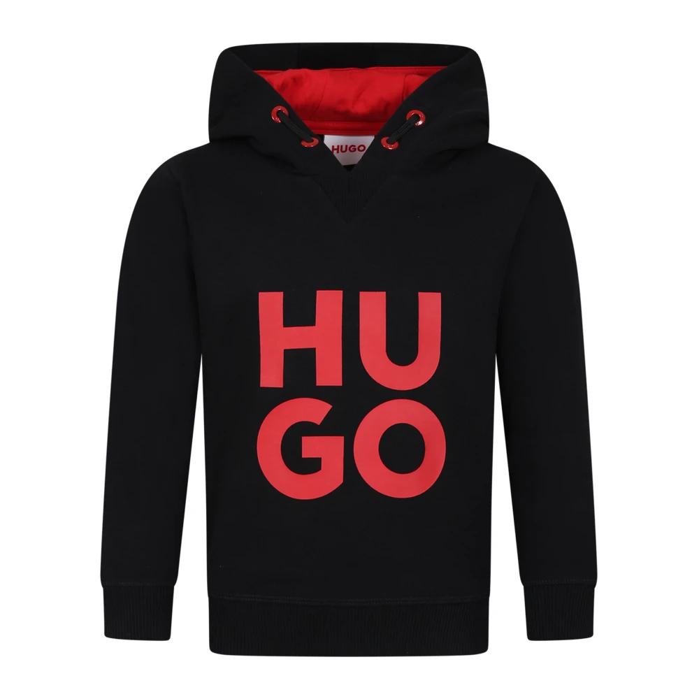 Hugo Boss Svart Bomullsfleece Hoodie Black, Unisex