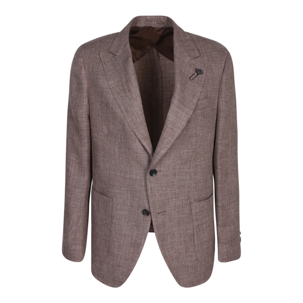 Lardini Brun Linne Ull Blazer Enkelknäppt Brown, Herr