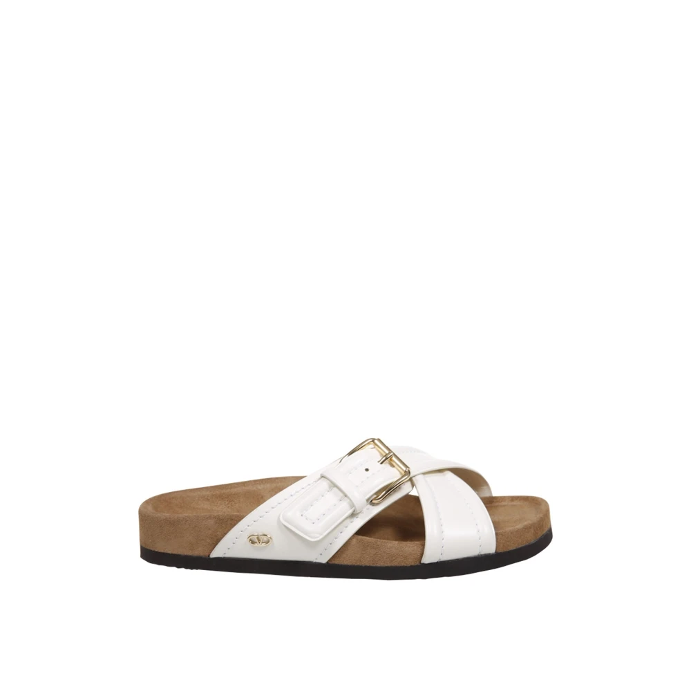 Valentino Garavani Women's White Leather Flat Sandals Elegant Style Size 6 Uk