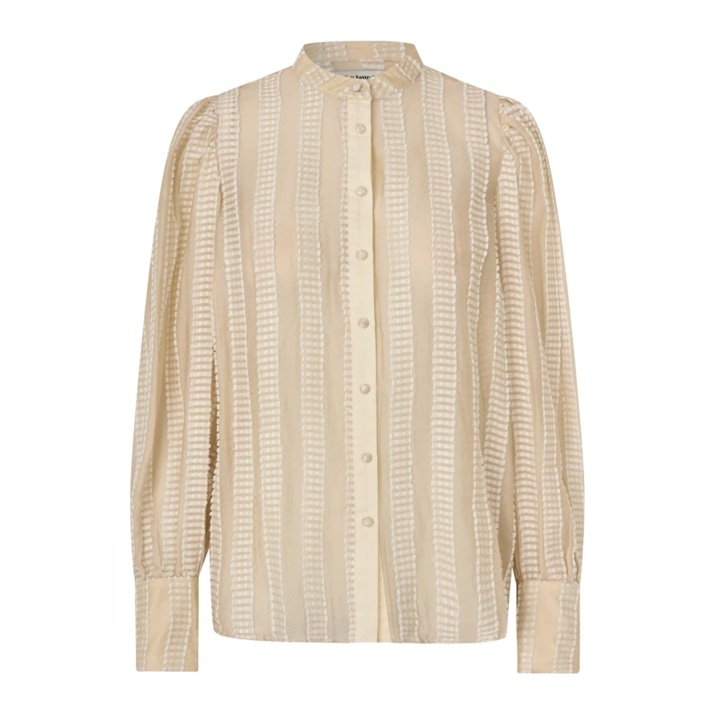 Lollys Laundry Elegante Rorall Shirt met Mandarin Kraag Beige Dames