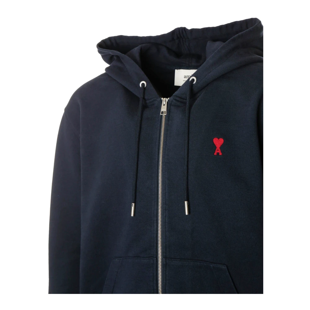 Ami Paris Hooded Zip-Up Sweat Jacket Blue Heren