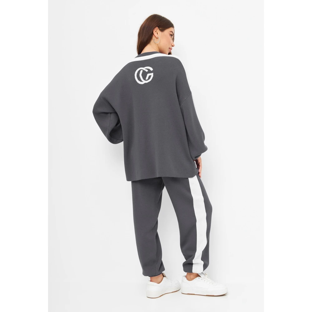 Cesare Gaspari Luxe Gebreide Jogger Set Grijs Gray Dames