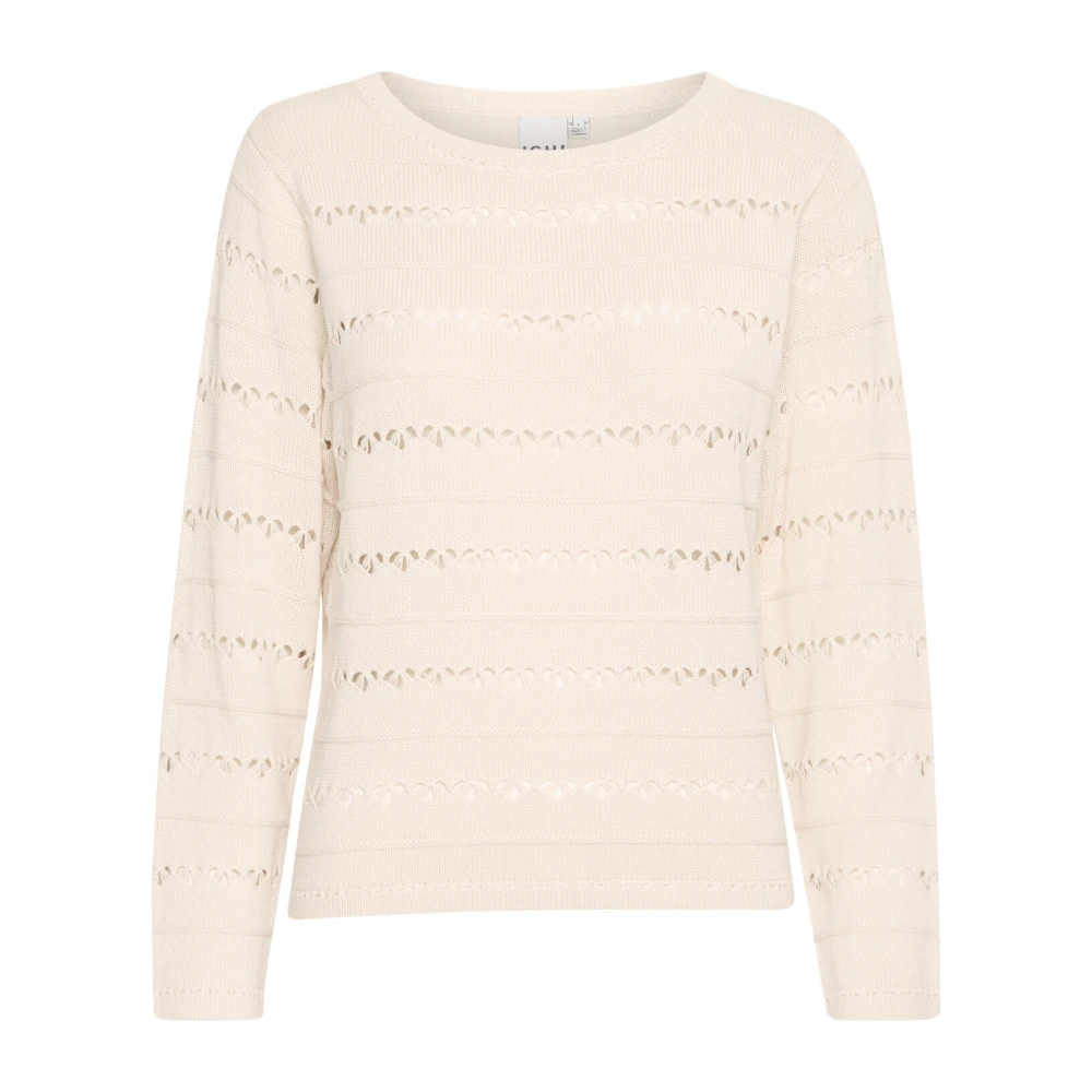 Ichi Beige Feminine Knit Jumper With Boat Neck - Female - Round-Neck Knitwear - 2XL - Knitwear