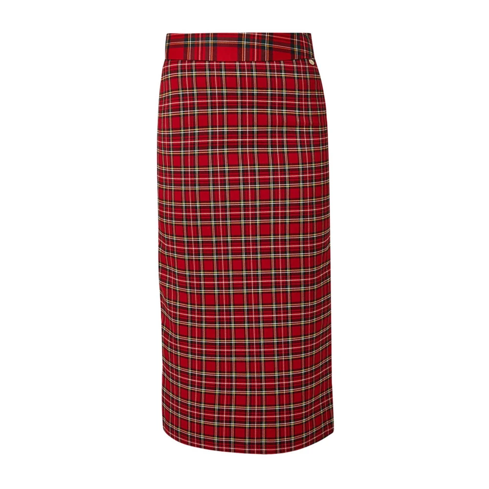 Liu Jo Rode tartan midi-rok met hoge taille Multicolor Dames