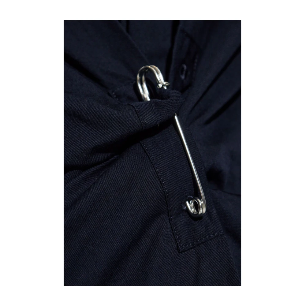 Dries Van Noten Katoenen Gabardine Knoopsluiting Jurk Blue Dames
