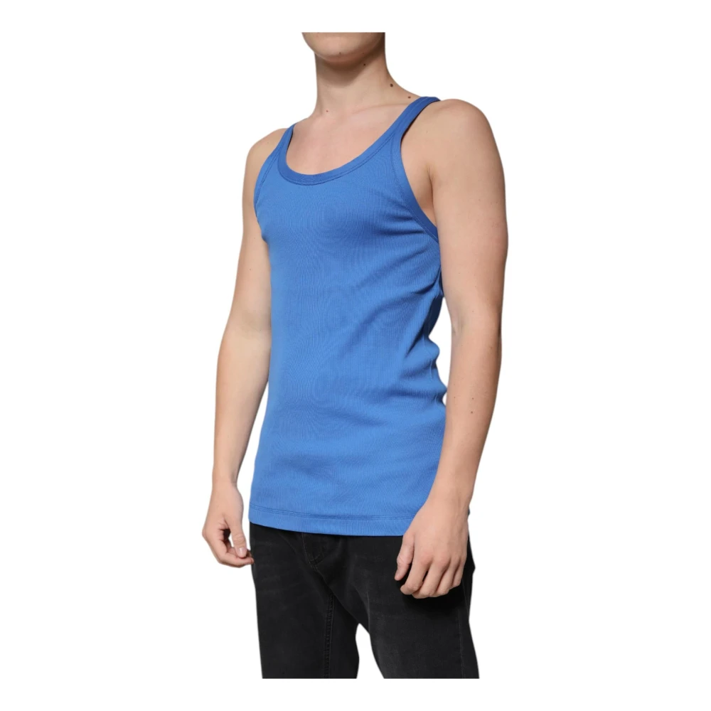 Dolce & Gabbana Blauw Katoenen Mouwloos Tanktop Shirt Blue Heren