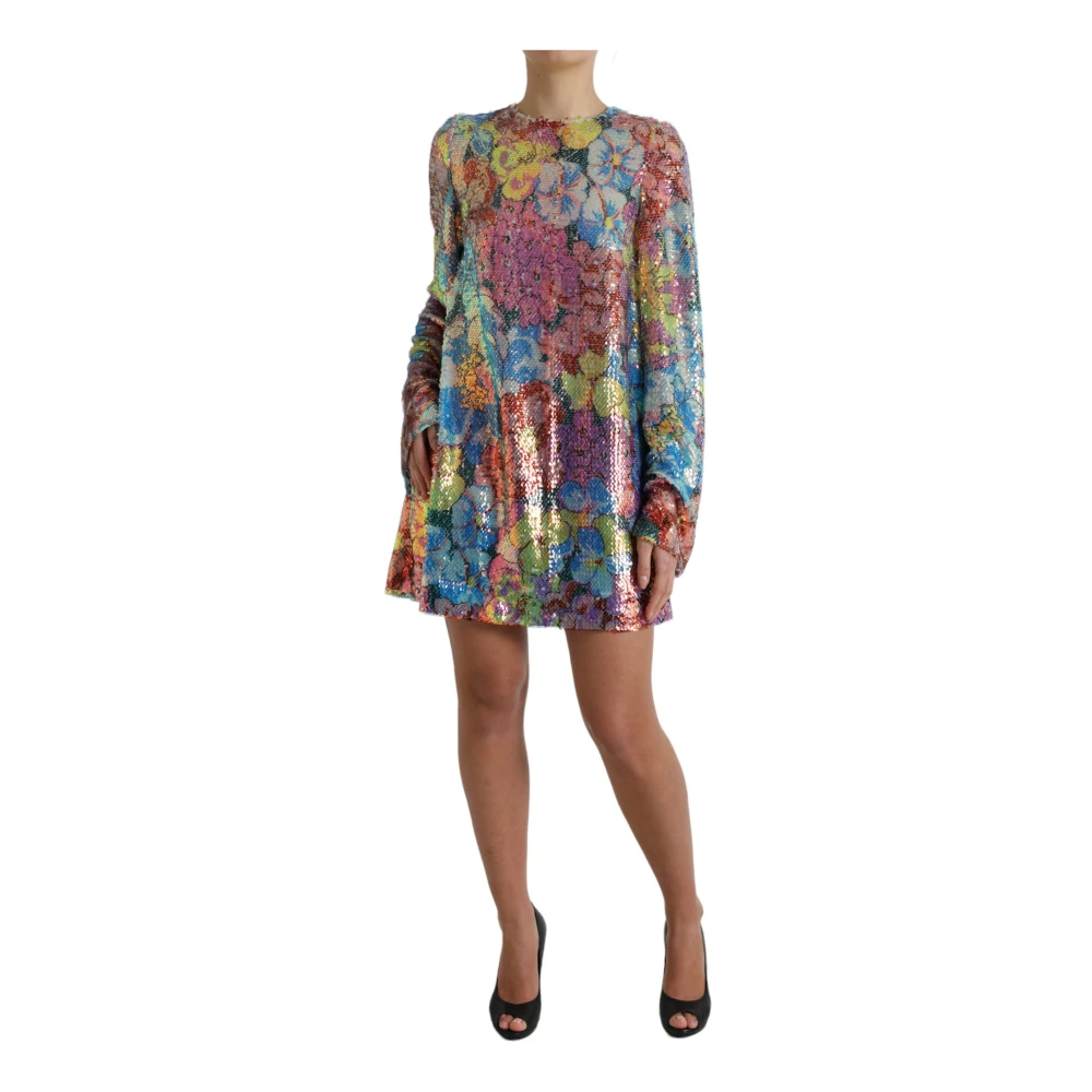 Dolce & Gabbana Bloemen Paillet Shift Mini Jurk Multicolor Dames