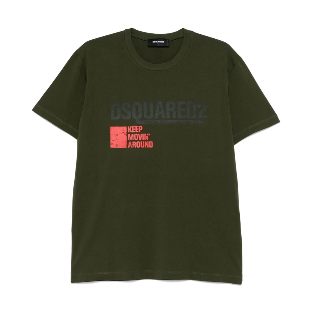 Dsquared2 Logo Print Katoenen T-shirt Ronde Hals Green Heren