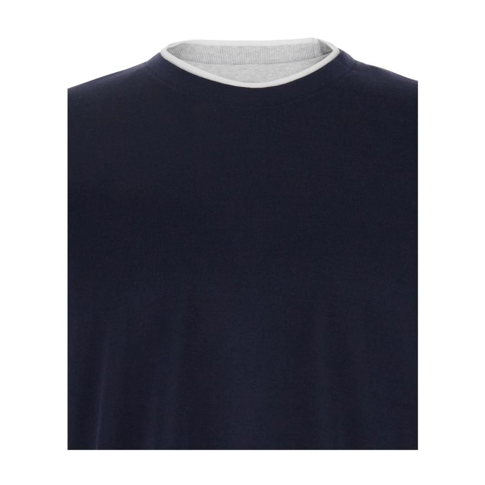 Eleventy Zwarte Crewneck T-shirt met gelaagde kraag Blue Heren