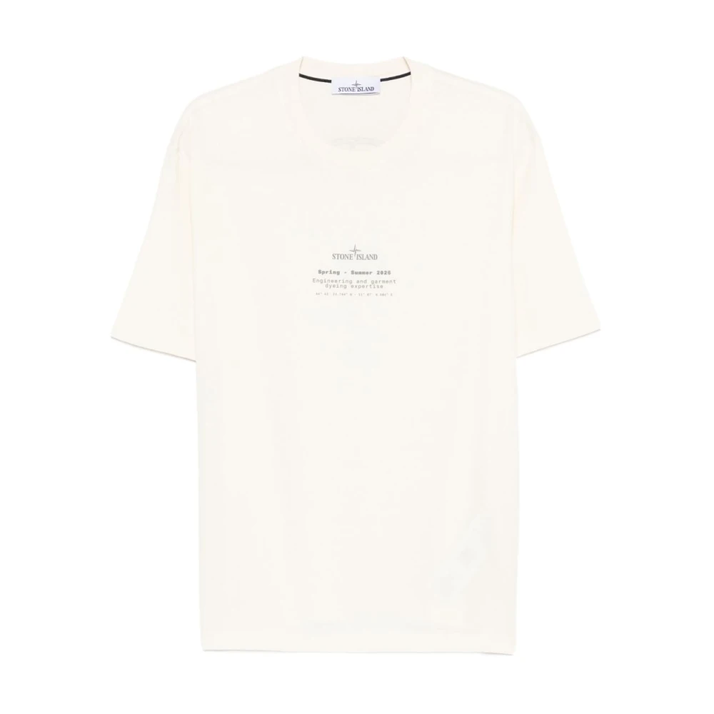 Stone Island Men's White T-Shirts, L, Logo Cotton T-Shirt