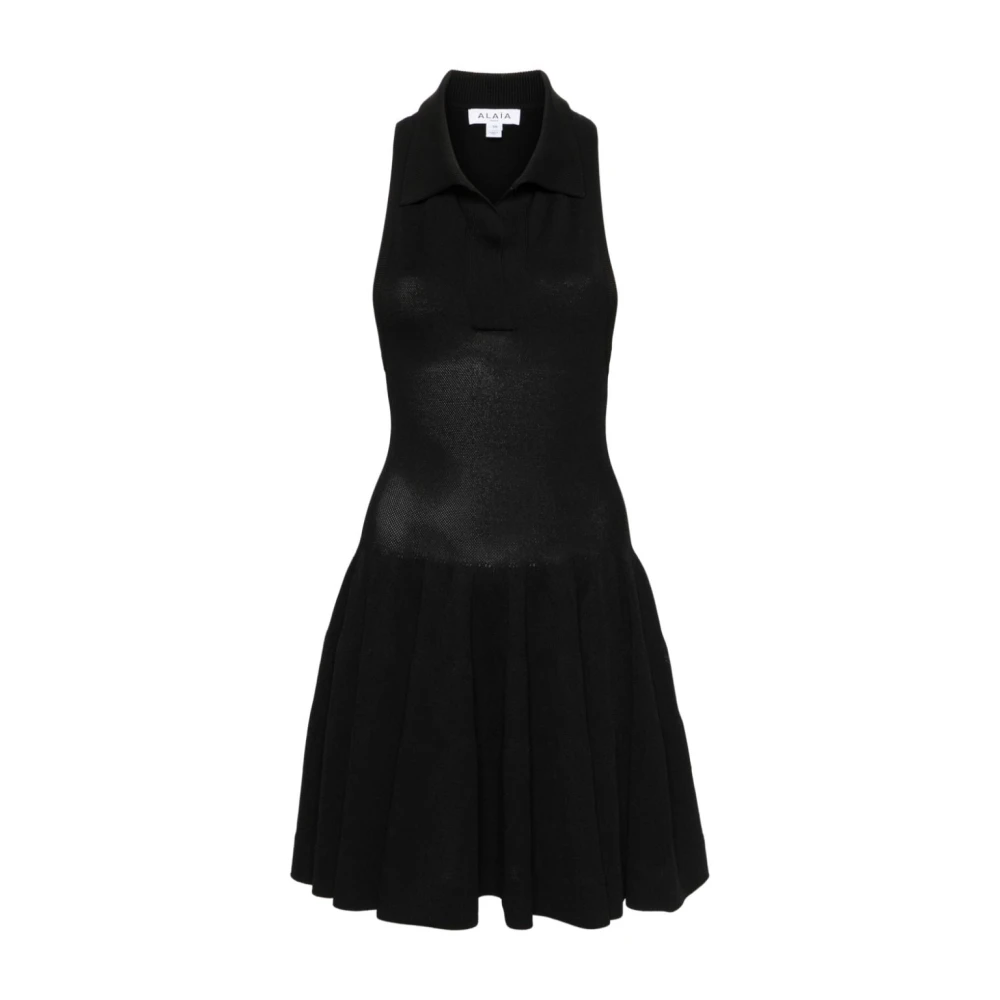 Alaïa Zwarte Piquet Gebreide Polojurk Black Dames