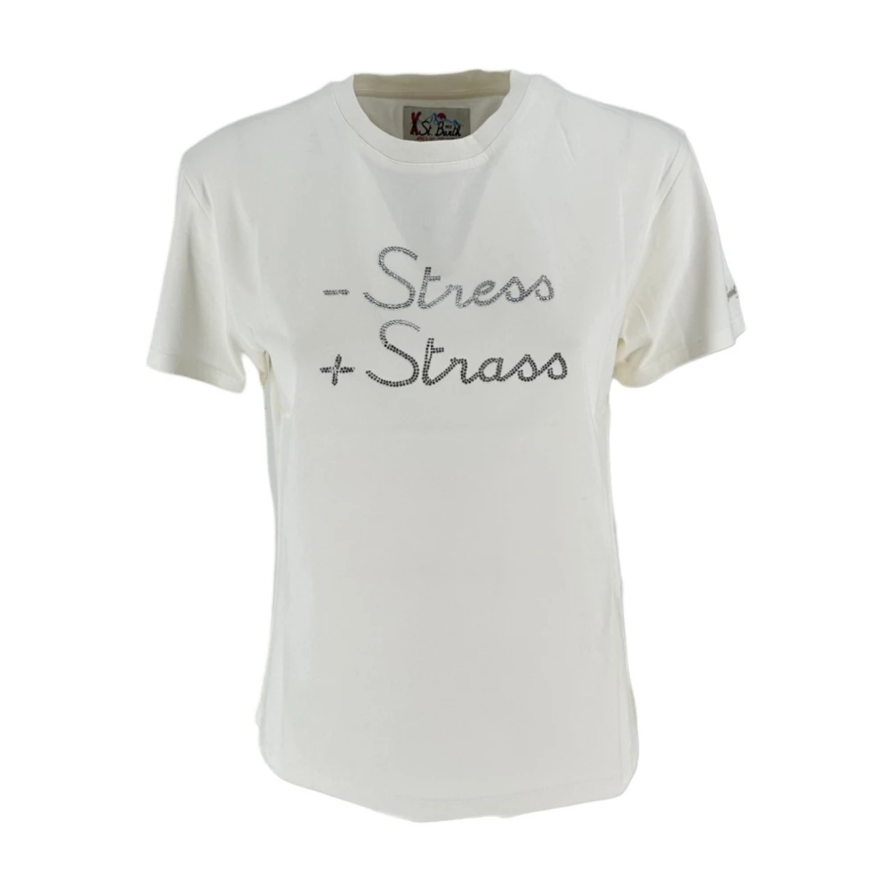 MC2 Saint Barth Witte T-shirts en Polos met Stress + Strass Schrift White Dames